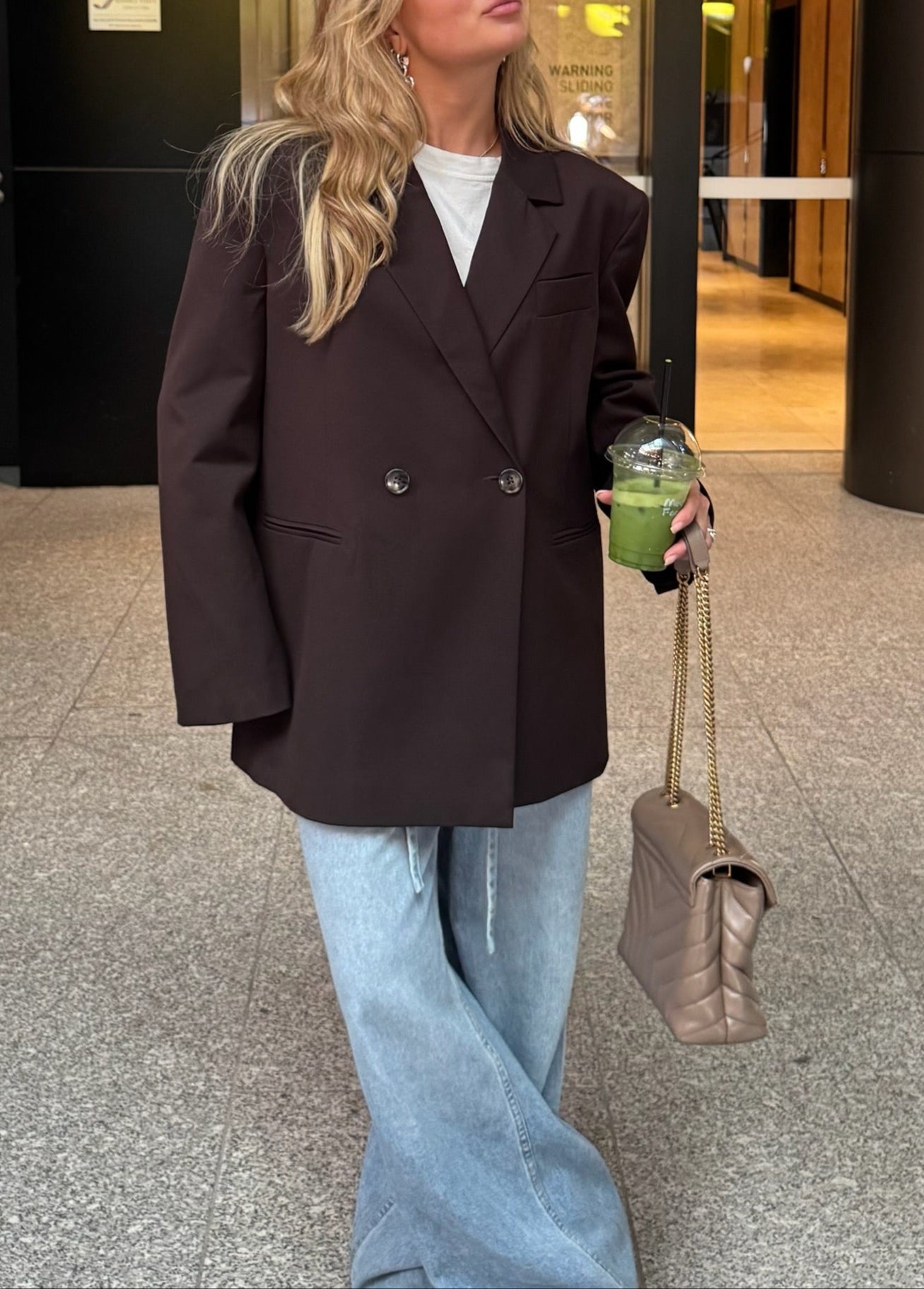 Oversized Back Slit Blazer Dark Brown