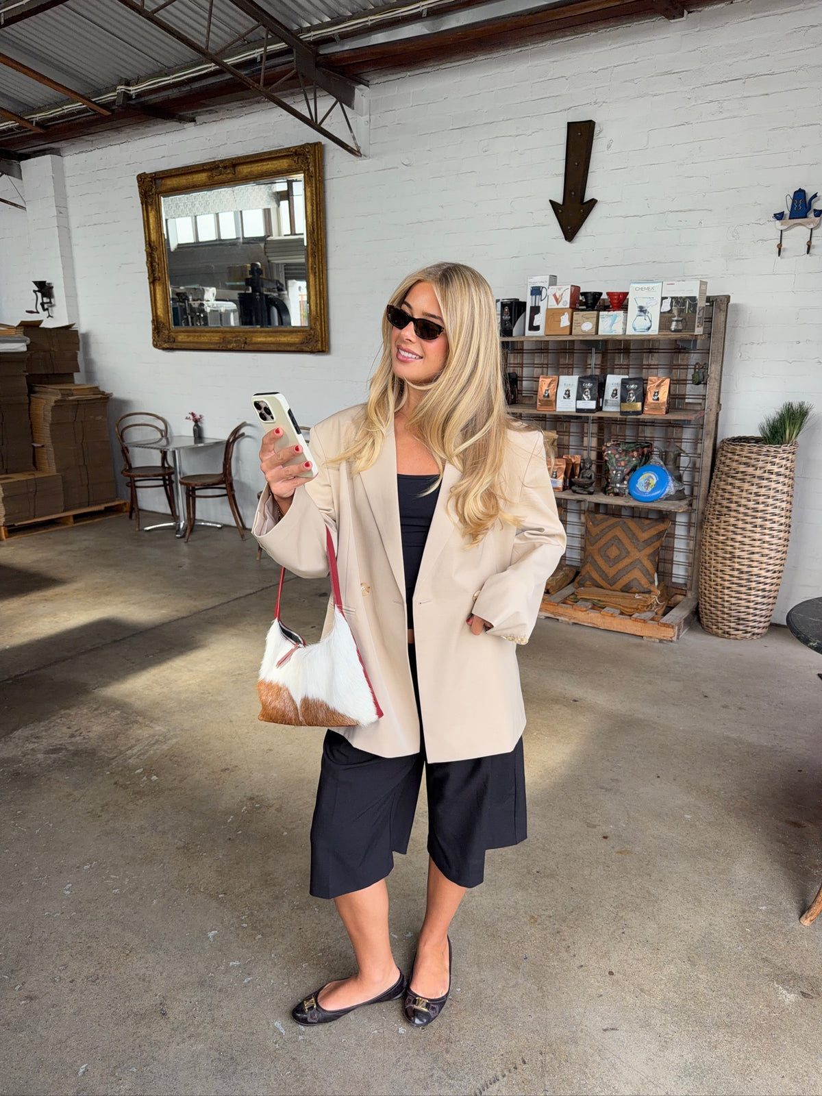 Oversized Back Slit Blazer Light Beige