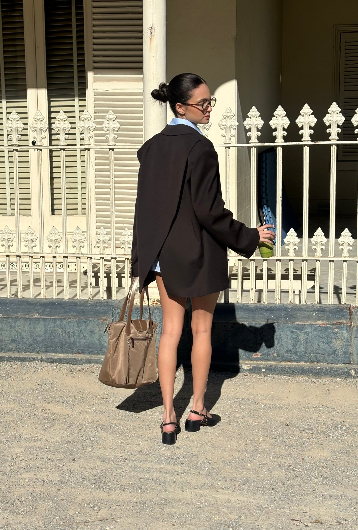 Oversized Back Slit Blazer Dark Brown