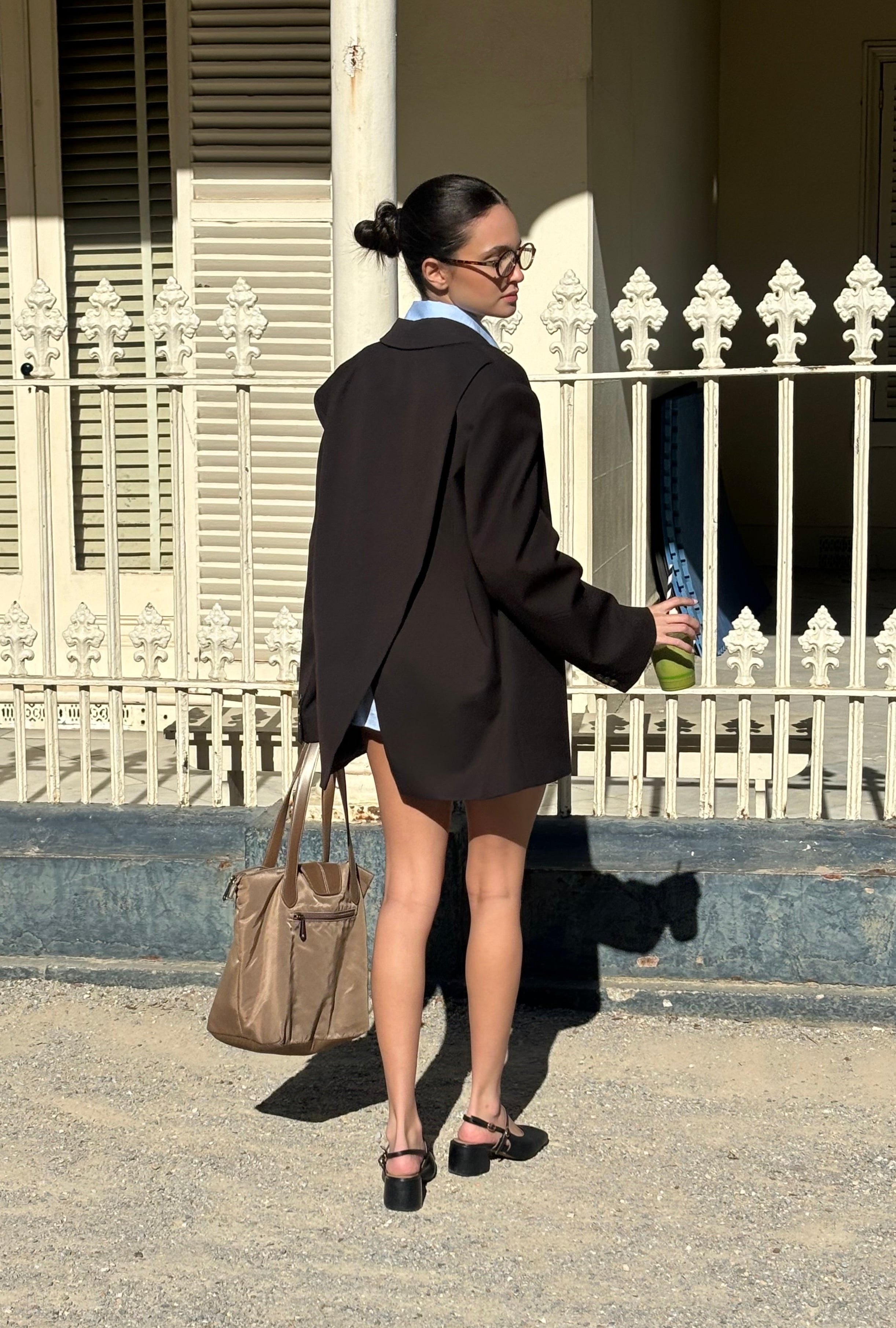 Oversized Back Slit Blazer Dark Brown