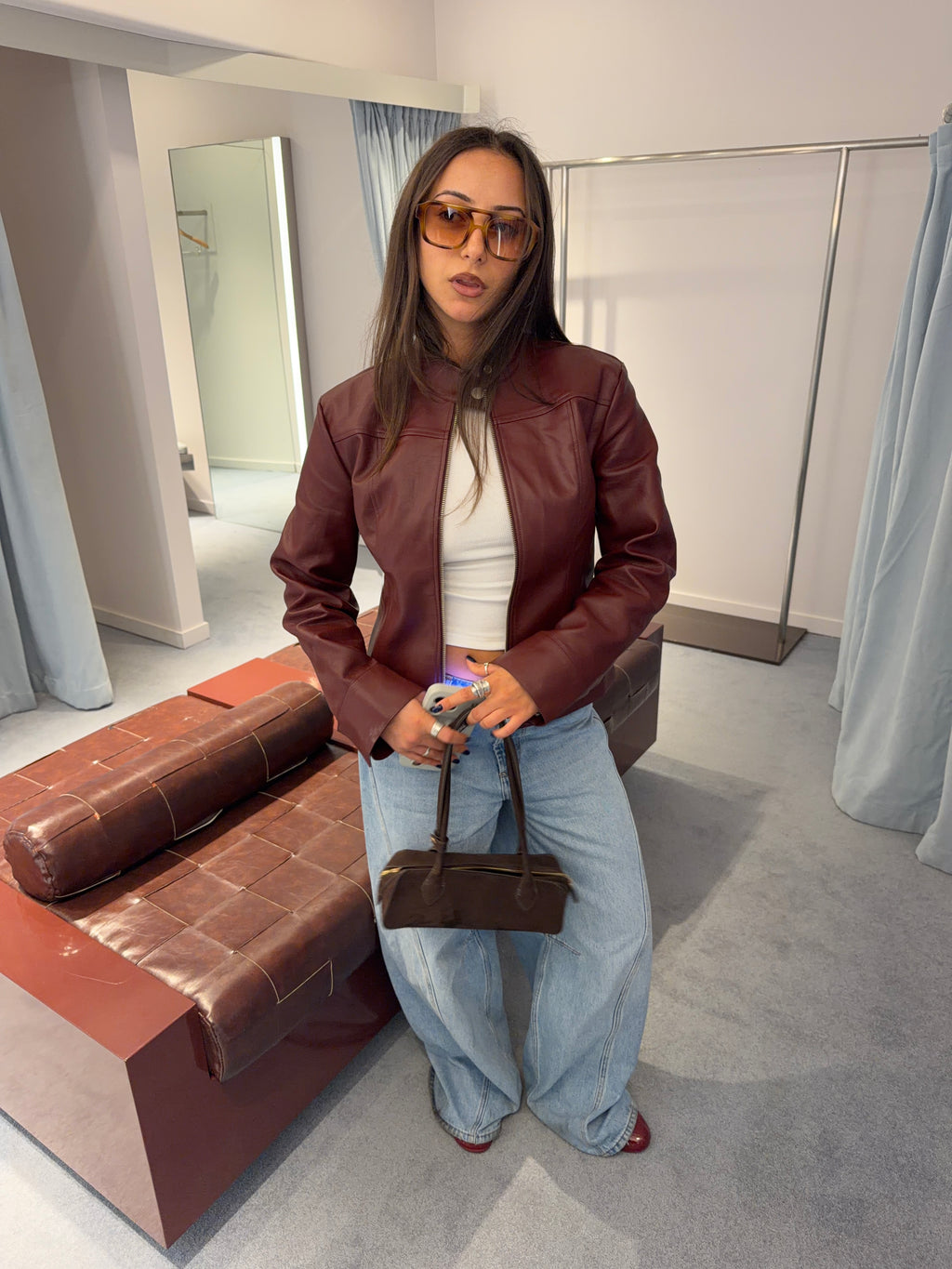 Vintage Leather Jacket Wine Red