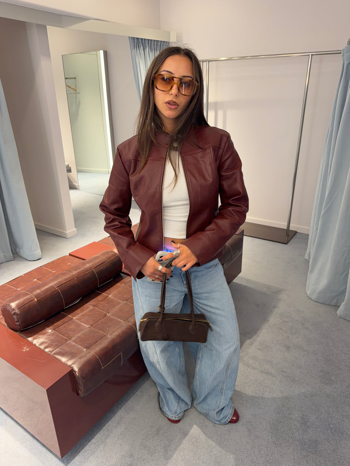 Vintage Leather Jacket Wine Red