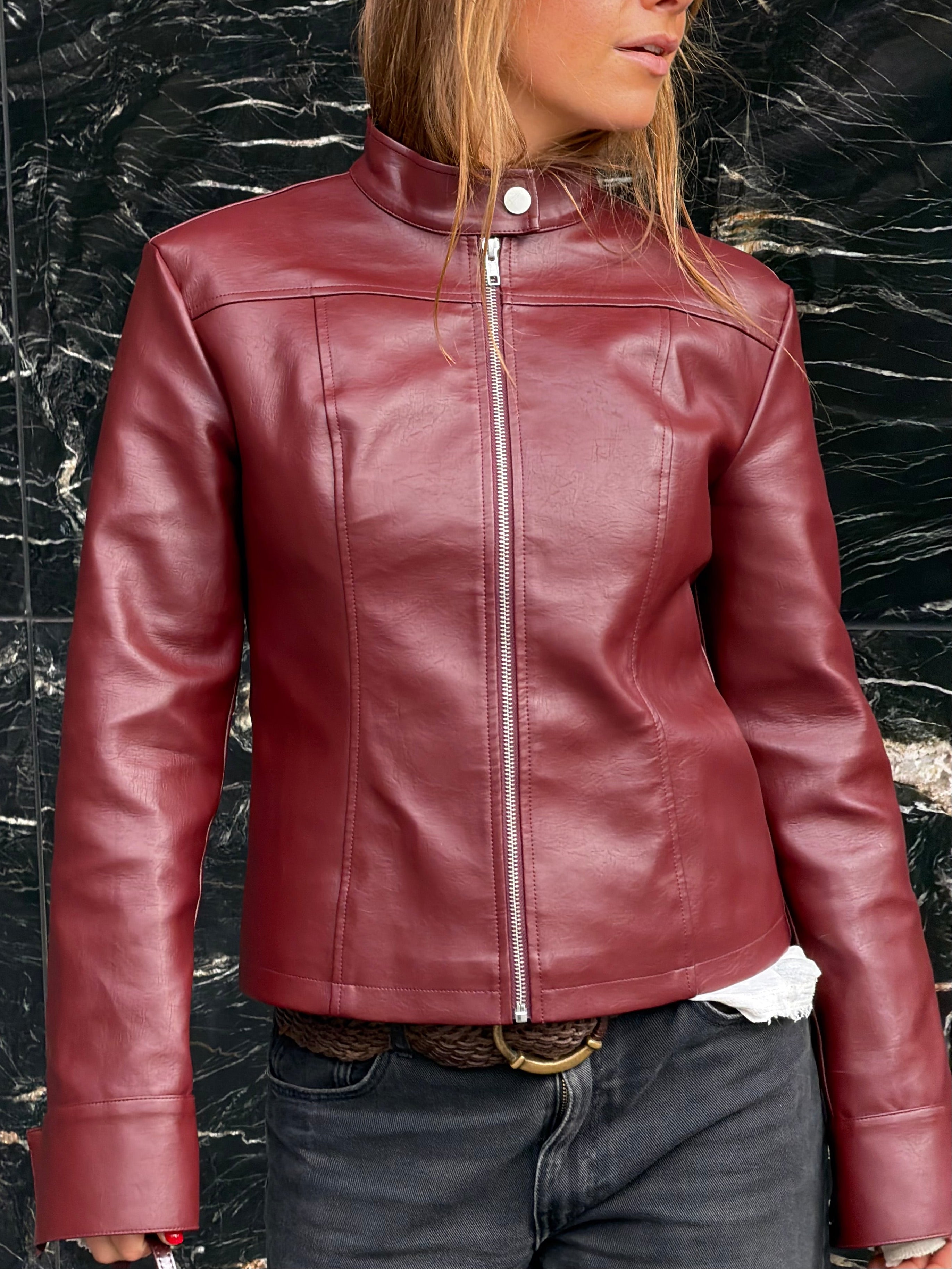 Vintage Leather Jacket Wine Red