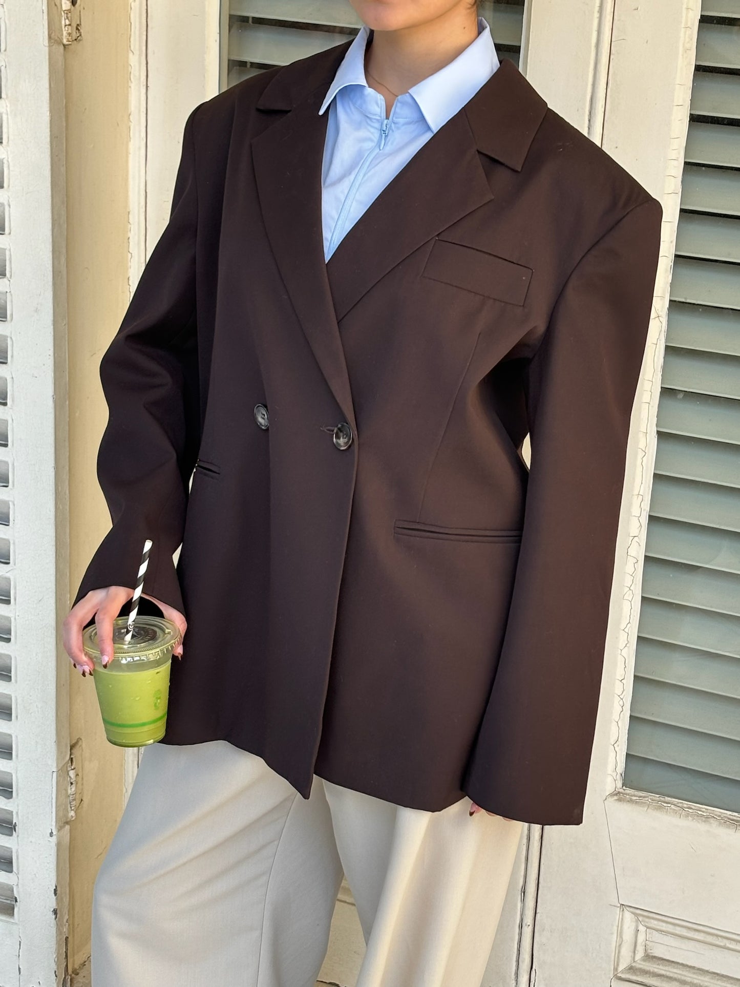Oversized Back Slit Blazer Dark Brown