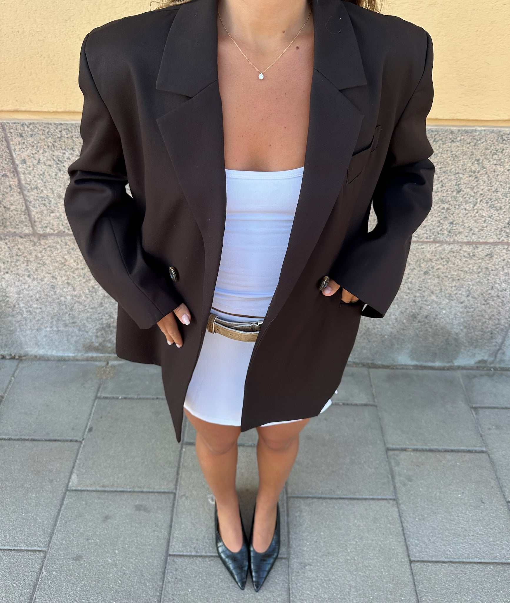 Oversized Back Slit Blazer Dark Brown