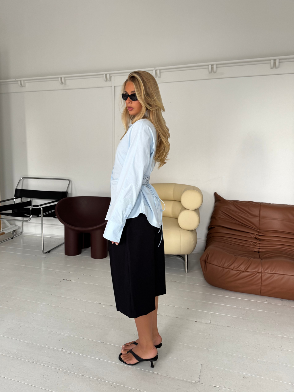 Tailored Back Tie Shirt Sky Blue