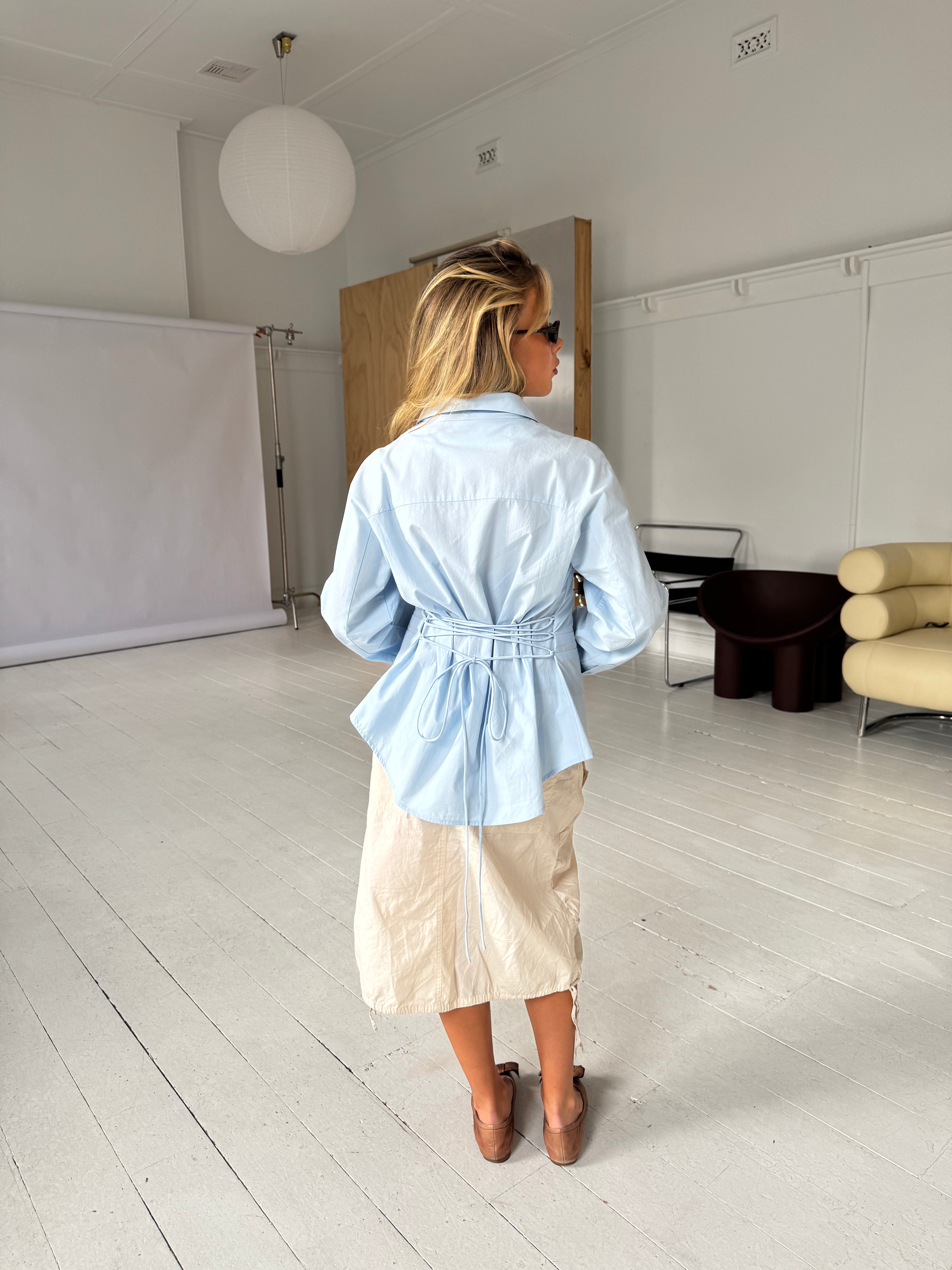 Tailored Back Tie Shirt Sky Blue