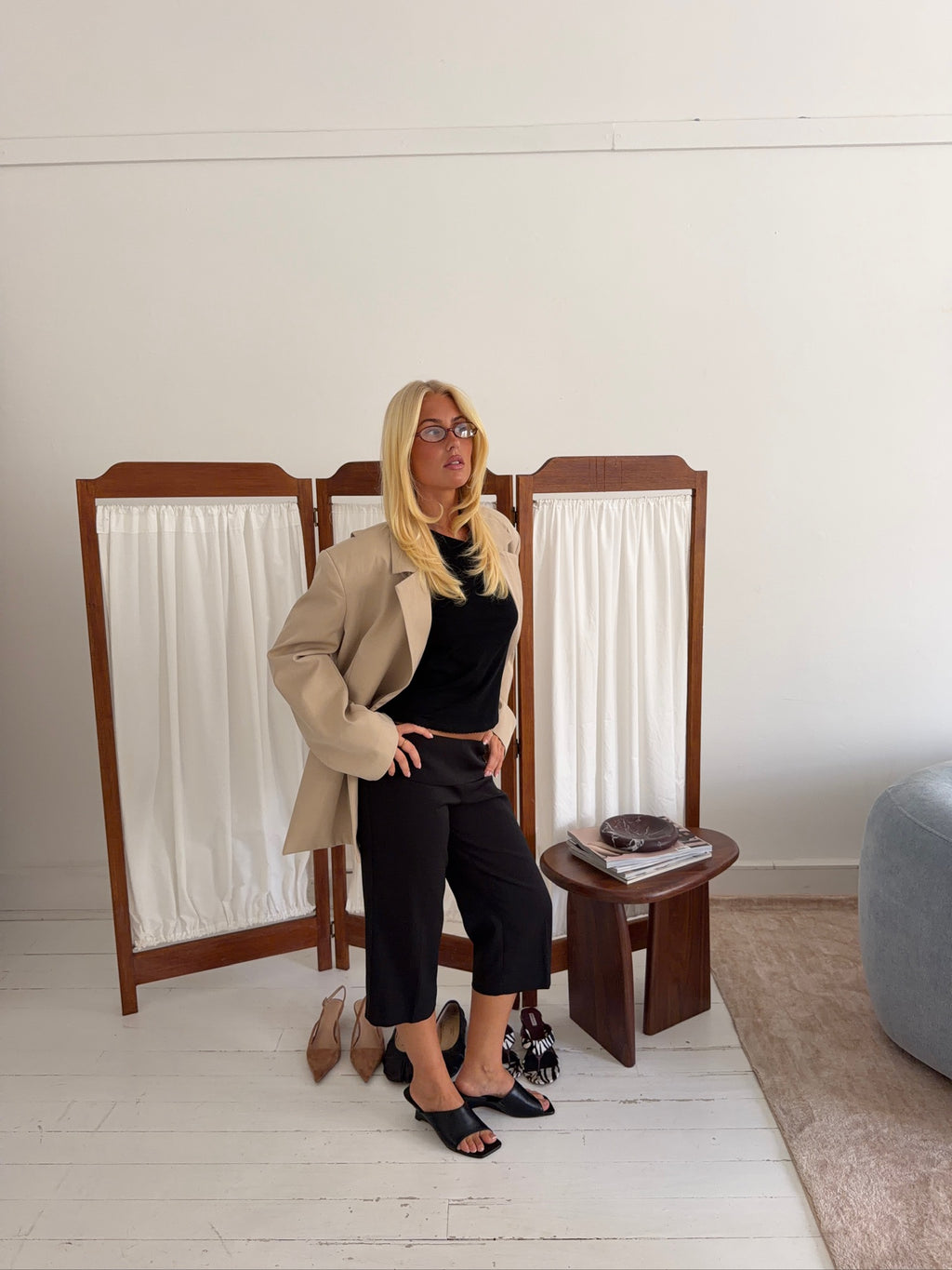 Oversized Back Slit Blazer Light Beige