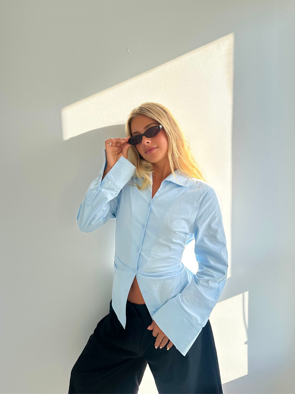 Tailored Back Tie Shirt Sky Blue