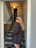 Oversized Back Slit Blazer Dark Brown